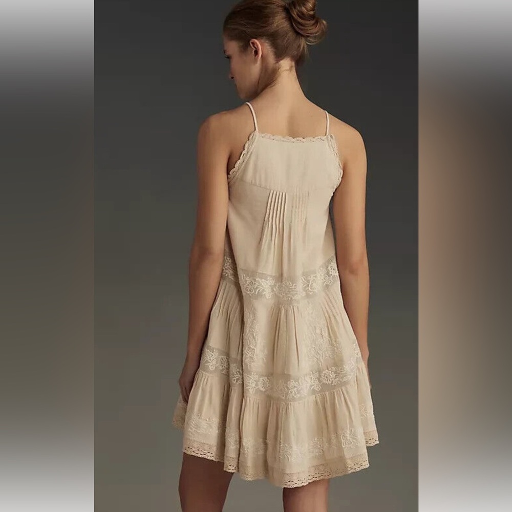 NWT By Anthropologie Embroidered Pintuck Mini Dress w/pockets 💕❤️sz Small - Picture 3 of 8